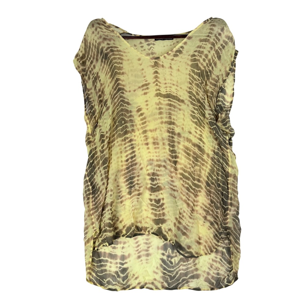 Gypsy 05 Tunic Top Women M Silk Tie Dye Yellow Brown Boho Bohemian Aesthetic